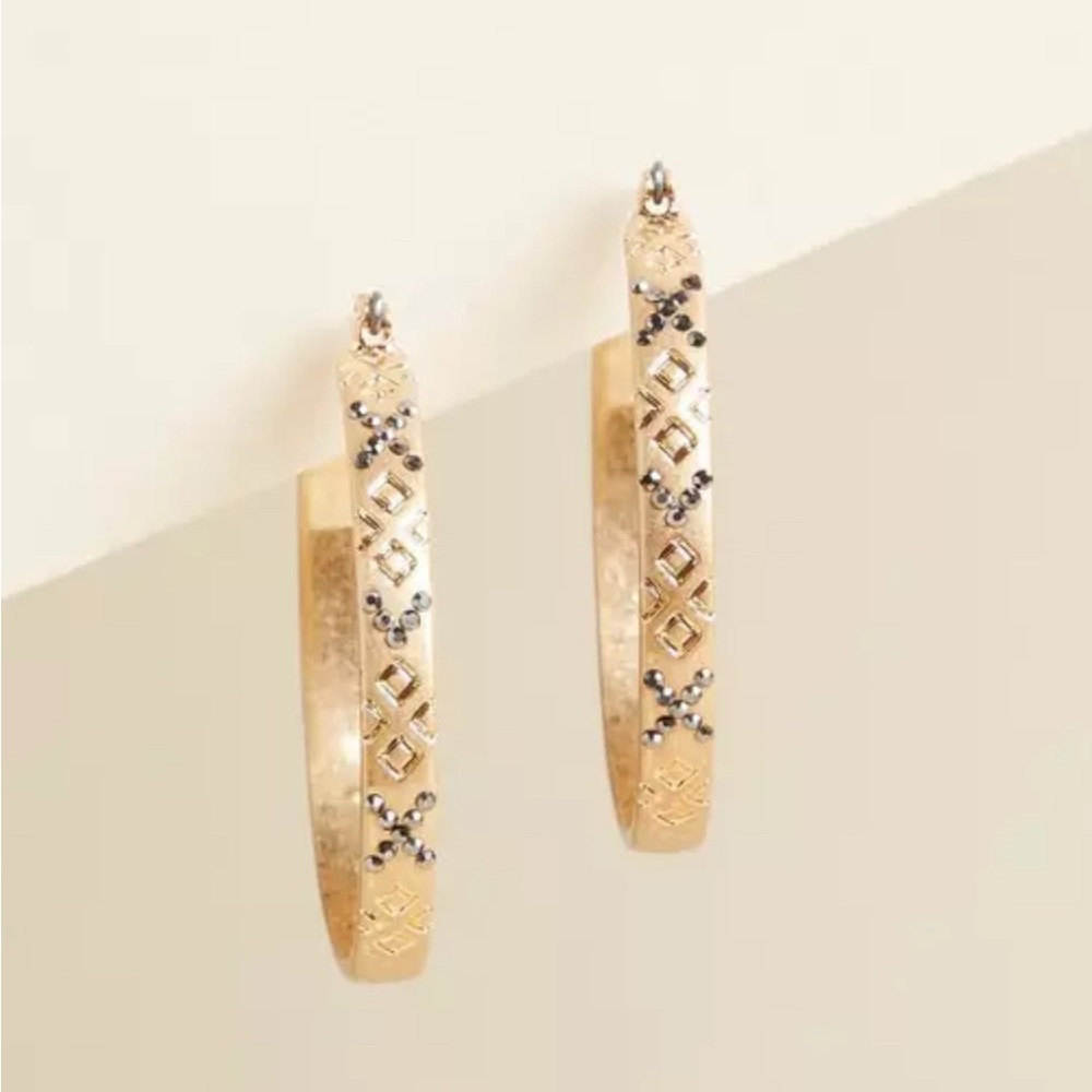 Torrid Gold and Black Stone Hoop Earrings